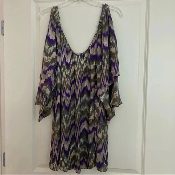 Parker silk abstract chevron print scoop neck tunic top medium - Picture 1 of 8